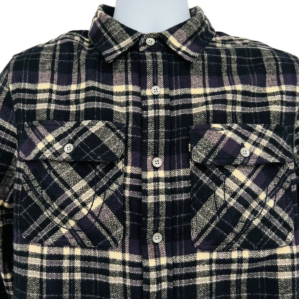 True Religion Mens Black Tan Fleece Plaid Shirt Sz Small Travertine Workwear NWT